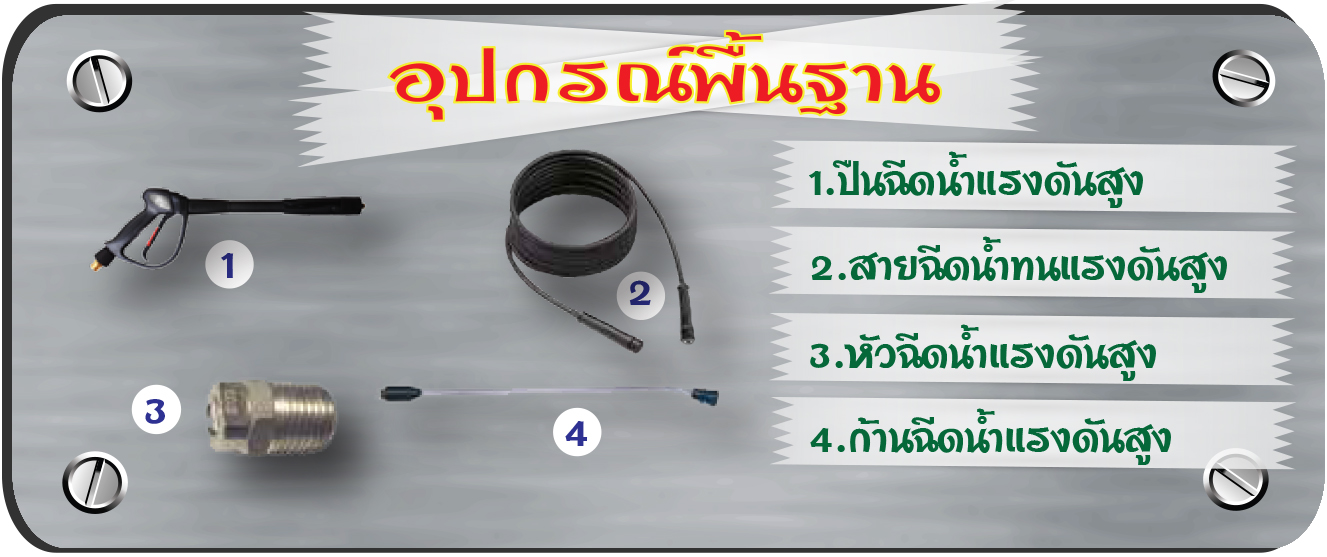 อุปกรณ์ประกอบคุณสมบัติเครื่องฉีดน้ำแรงดันสูง รุ่น ROYAL 210